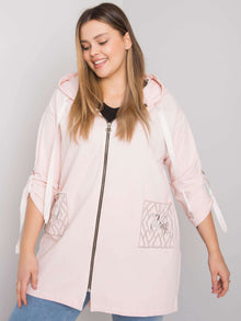 Jasnoróżowa bluza plus size z kapturem i aplikacjami