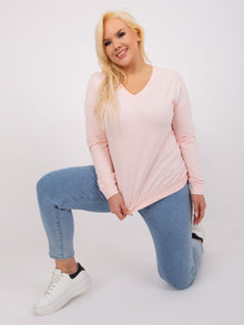Jasnoróżowa damska bluzka plus size z bawełny