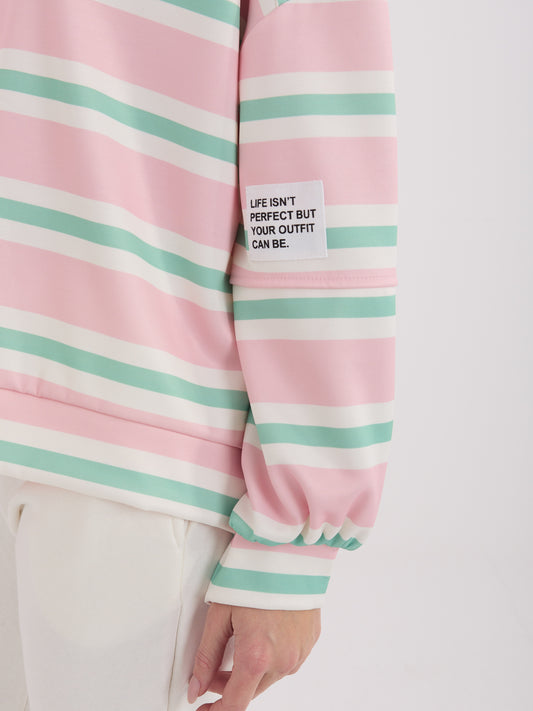 Jasnoróżowa damska bluza oversize w paski