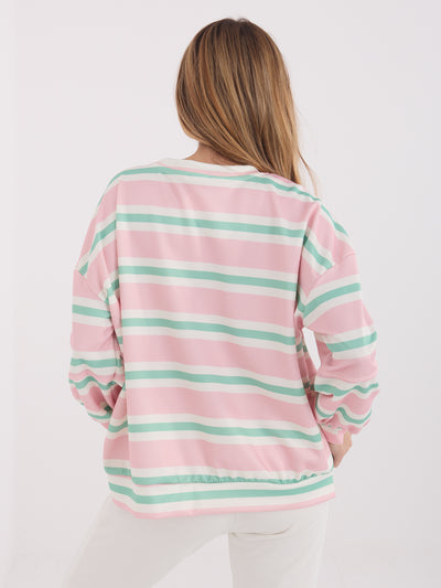 Jasnoróżowa damska bluza oversize w paski