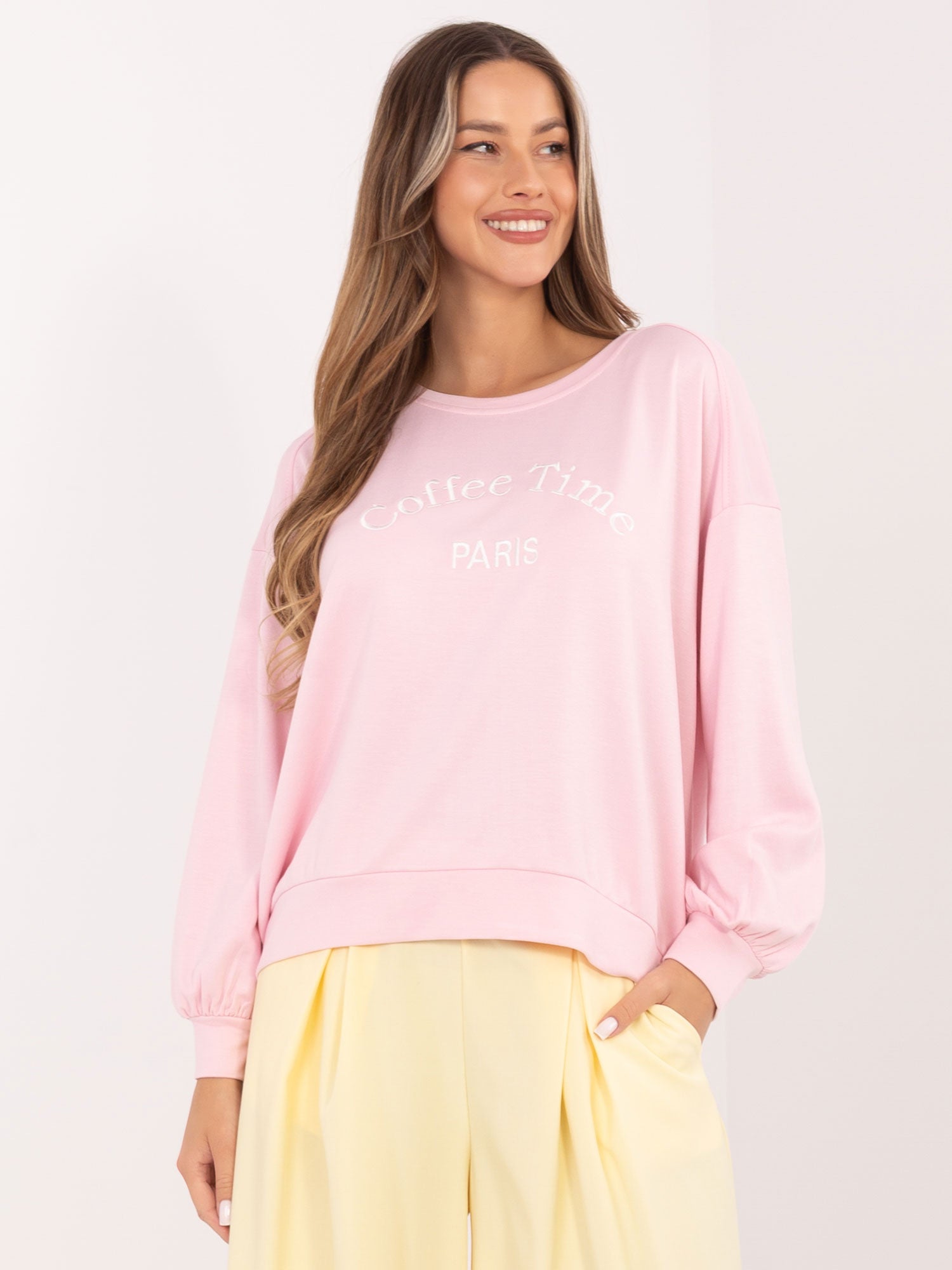 RUE PARIS Jasnoróżowa damska bluza oversize