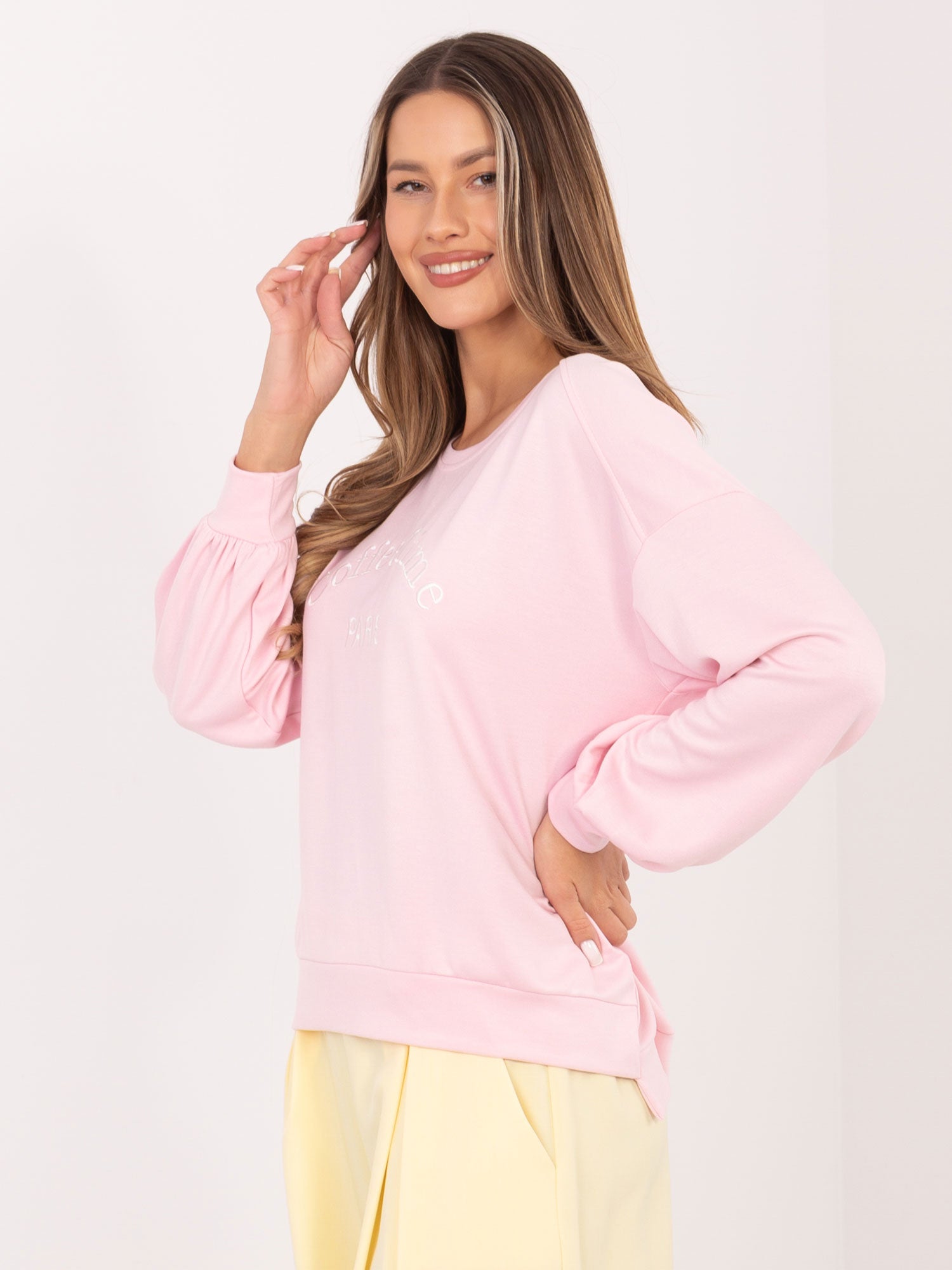 RUE PARIS Jasnoróżowa damska bluza oversize