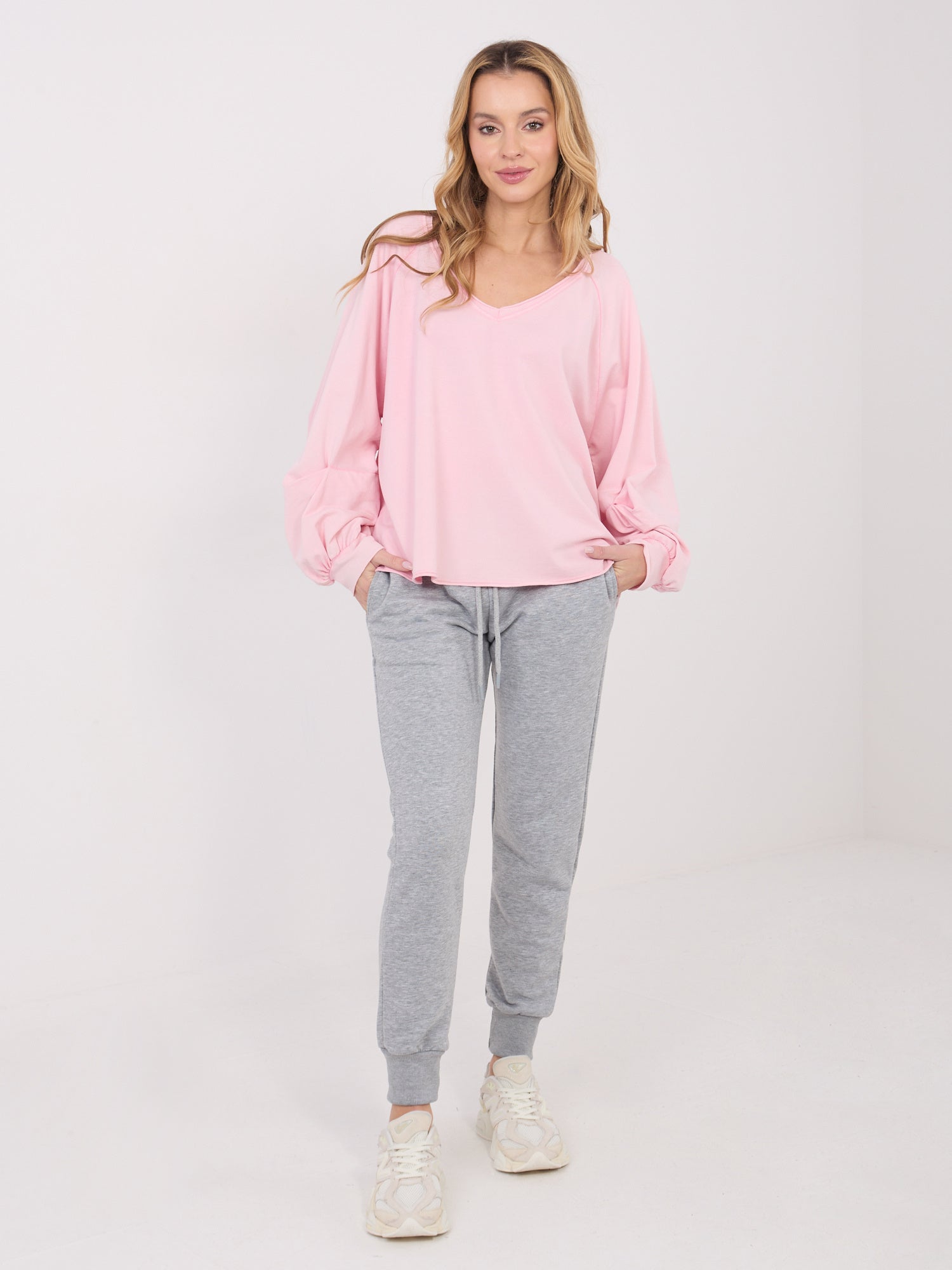 Jasnoróżowa bawełniana bluzka oversize