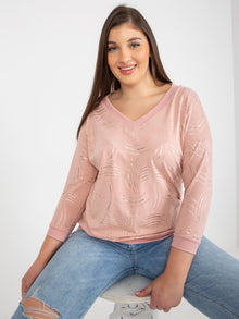 Jasnoróżowa damska bluzka plus size z rękawem 3/4