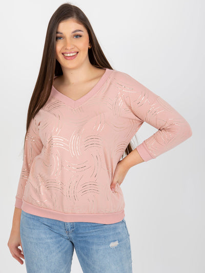 Jasnoróżowa damska bluzka plus size z rękawem 3/4