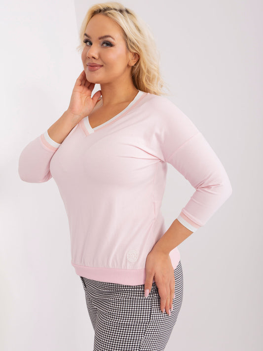 Jasnoróżowa gładka bluzka plus size ze ściągaczami