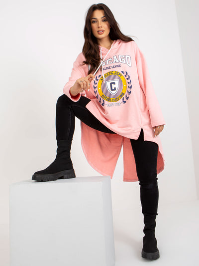 Jasnoróżowa bluza z kapturem i dłuższym tyłem