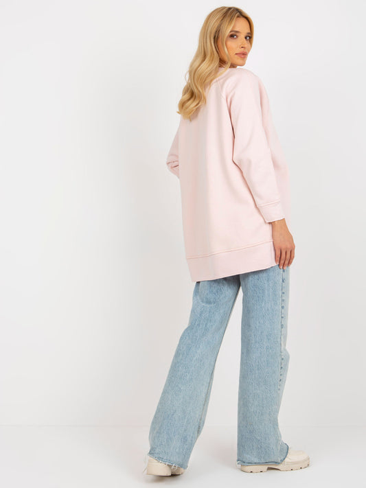 Jasnoróżowa dresowa bluza basic z okrągłym dekoltem