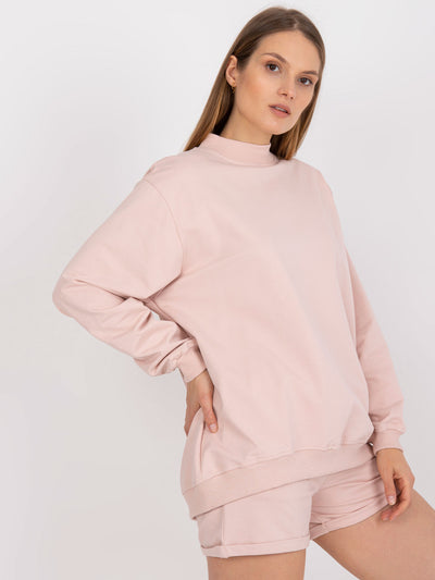 Jasnoróżowa dresowa bluza basic z długim rękawem