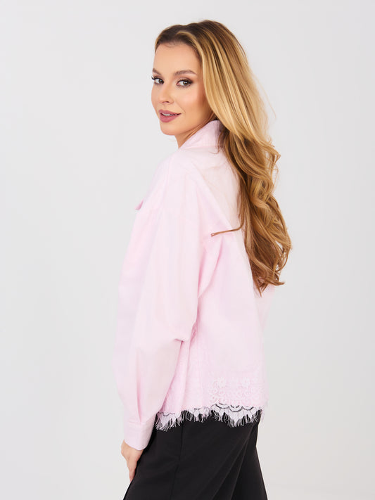 RUE PARIS  Jasnoróżowa jeansowa kurtka oversize