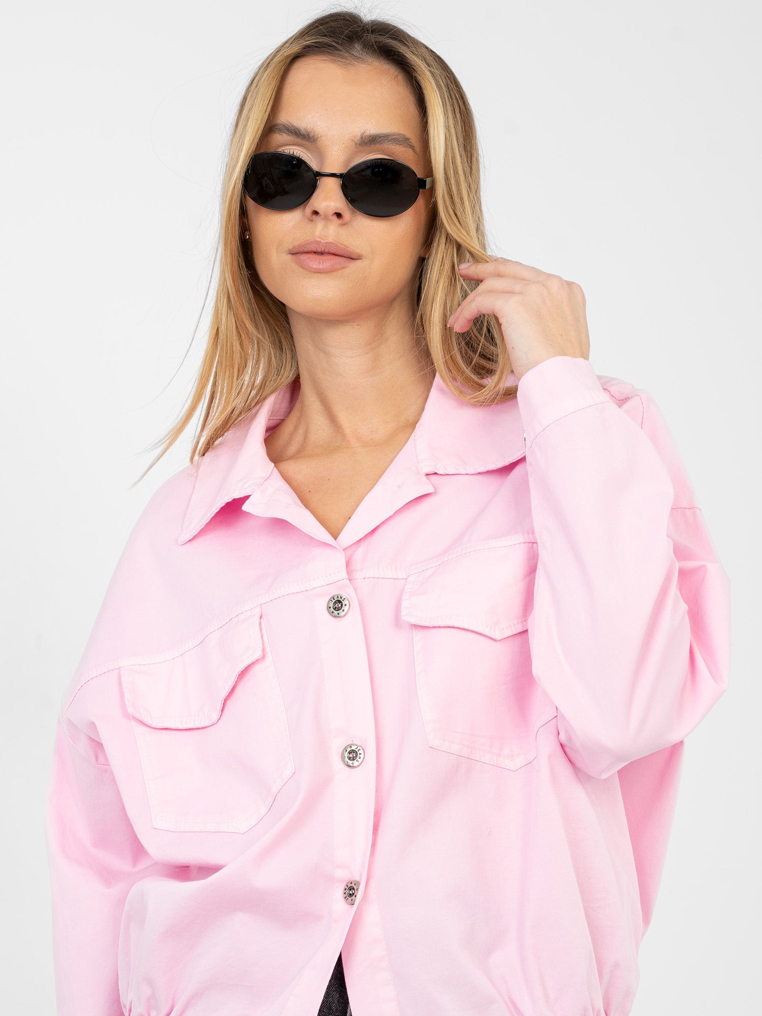 RUE PARIS Jasnoróżowa koszula oversize z bawełny