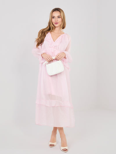 Jasnoróżowa damska sukienka oversize w stylu boho