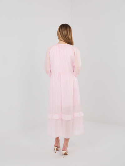 Jasnoróżowa damska sukienka oversize w stylu boho