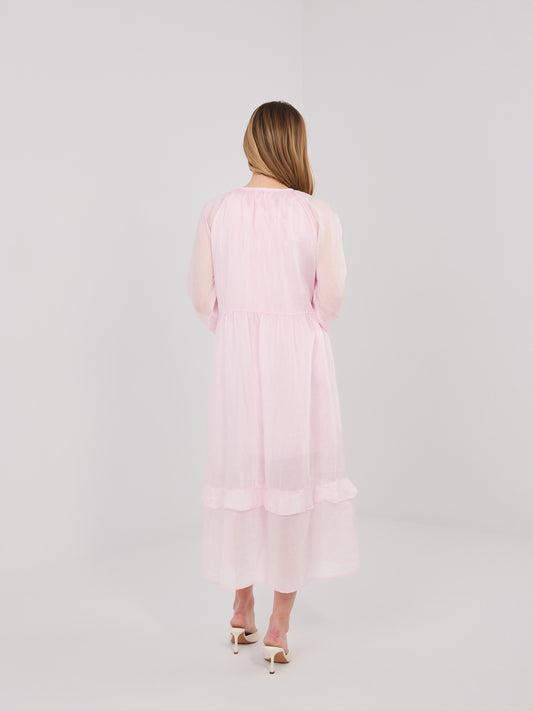 Jasnoróżowa damska sukienka oversize w stylu boho