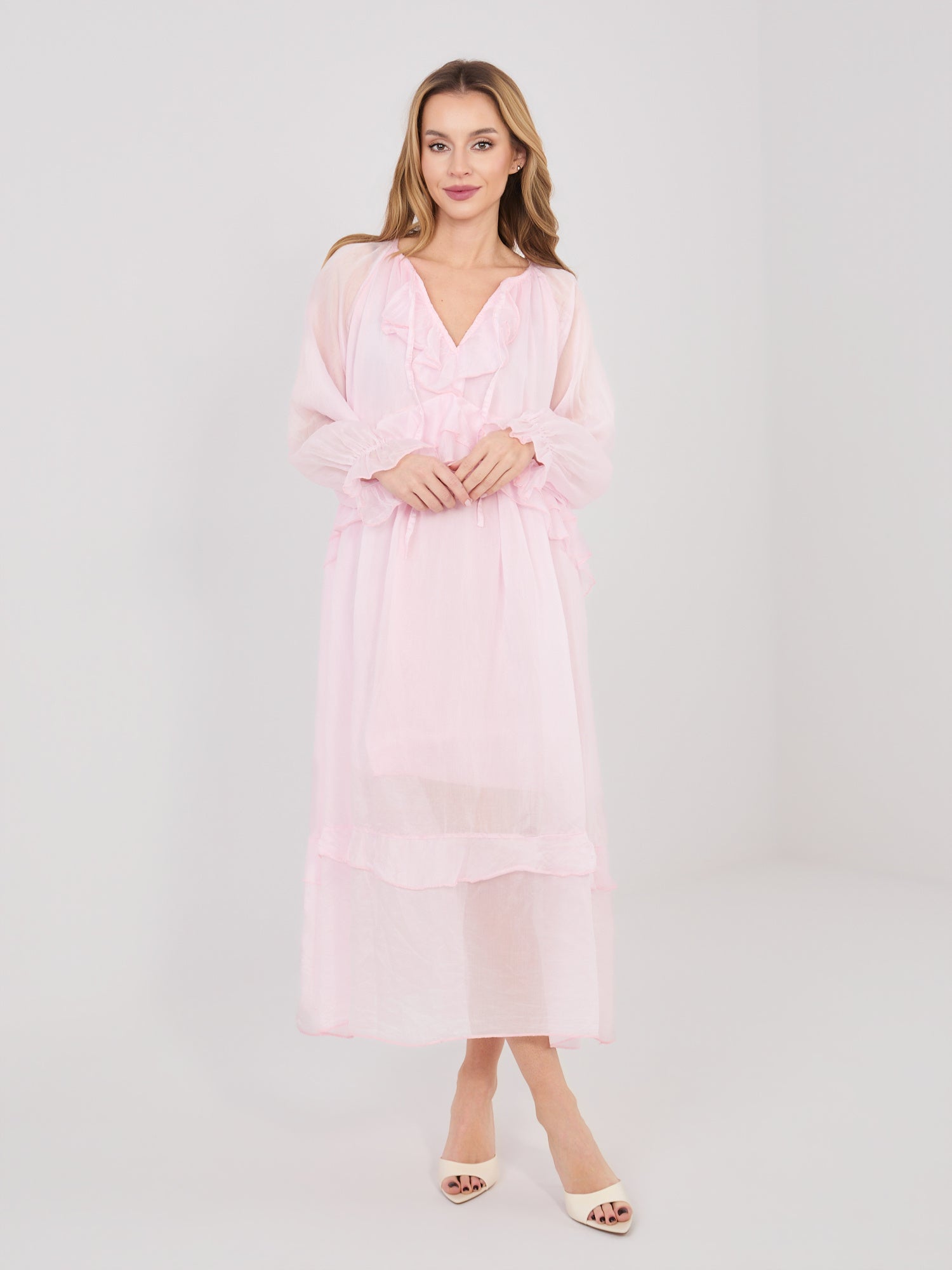 Jasnoróżowa damska sukienka oversize w stylu boho