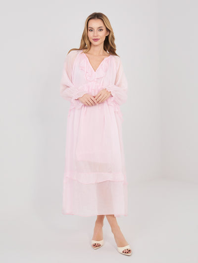 Jasnoróżowa damska sukienka oversize w stylu boho