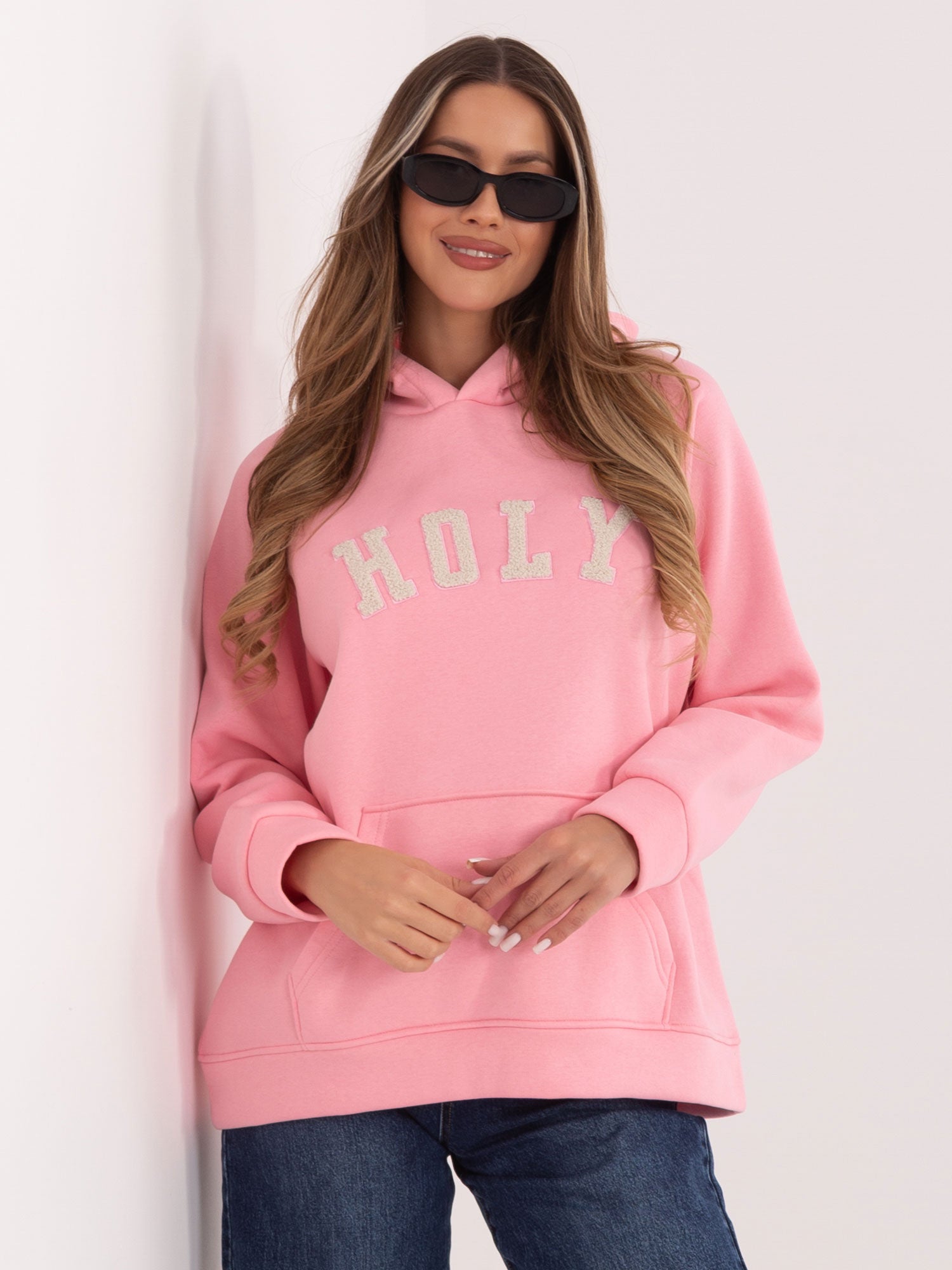 RUE PARIS  Jasnoróżowa bluza oversize z ociepleniem