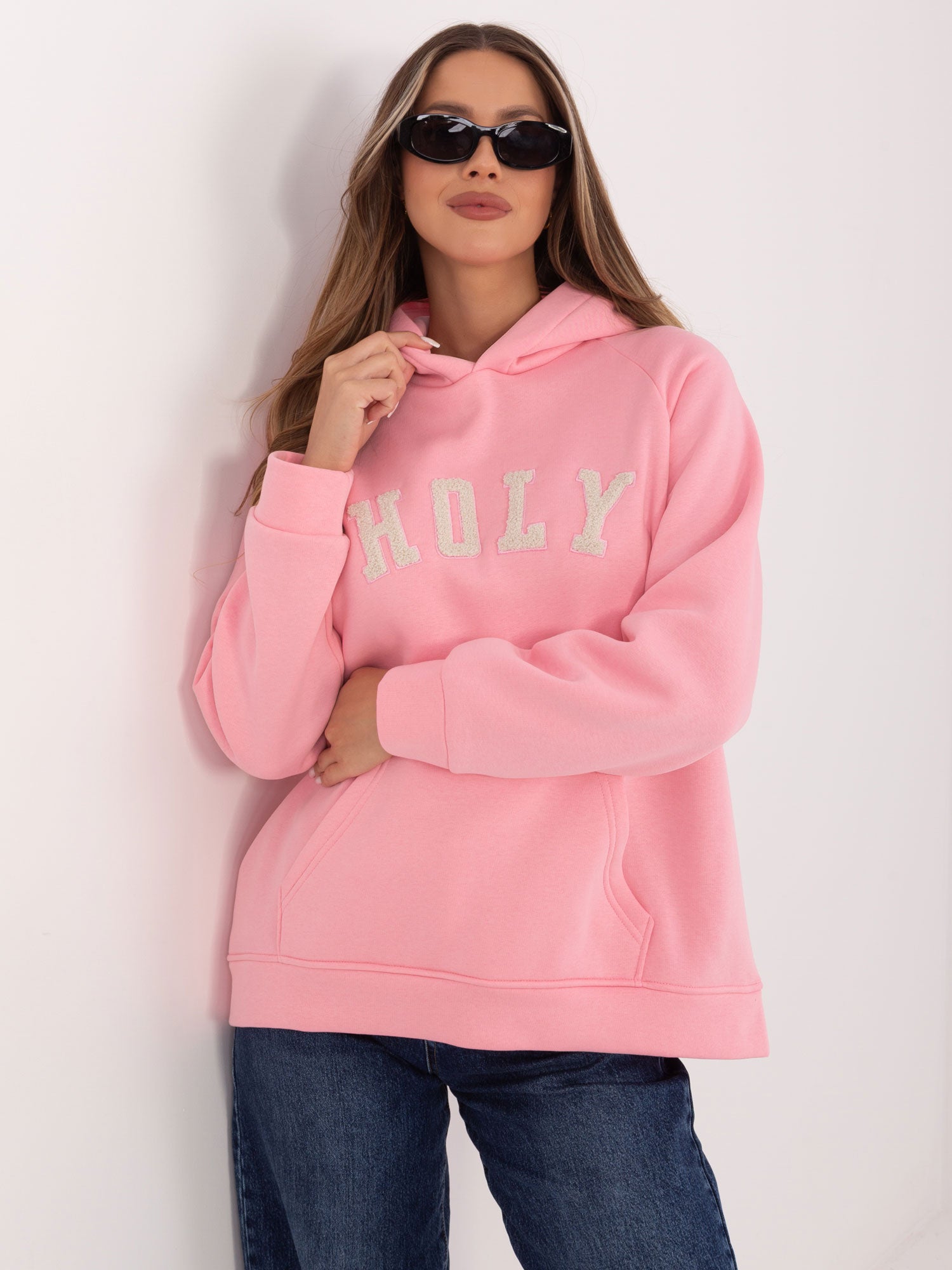RUE PARIS  Jasnoróżowa bluza oversize z ociepleniem
