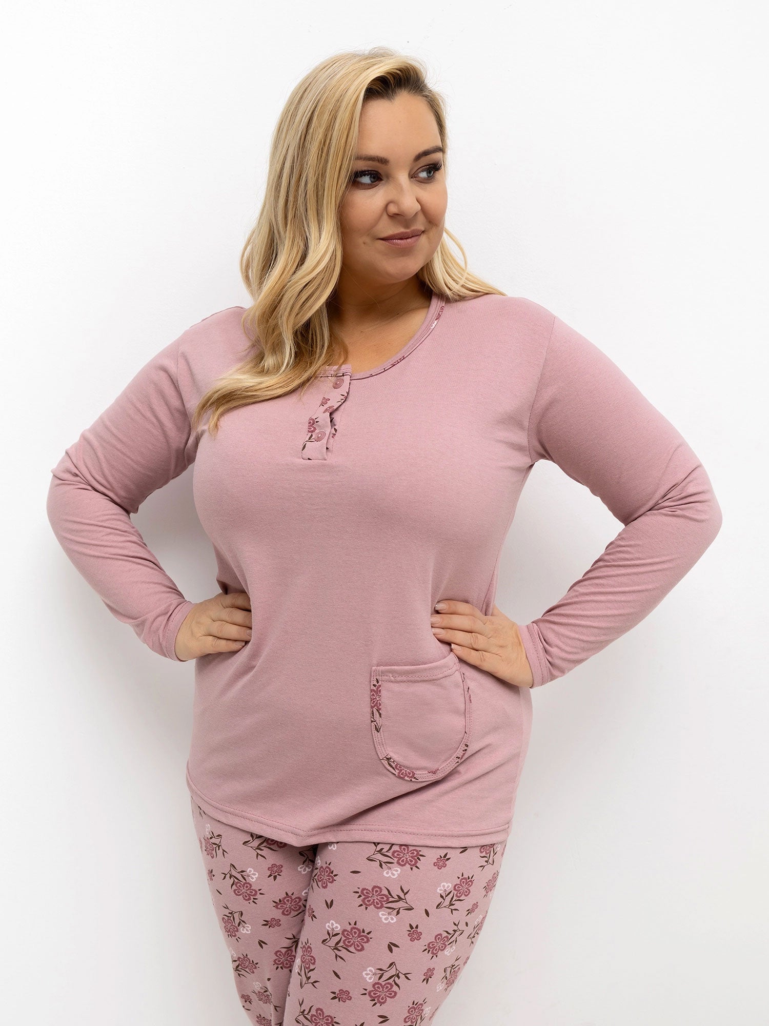 Jasnoróżowa damska piżama plus size z bawełny