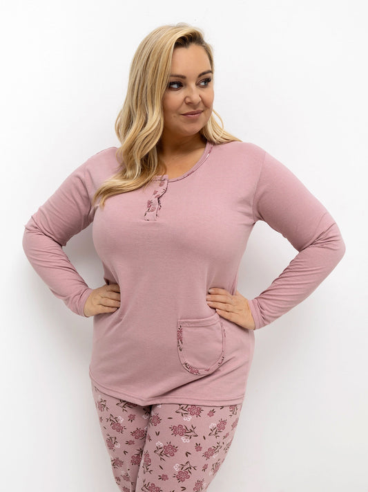 Jasnoróżowa damska piżama plus size z bawełny
