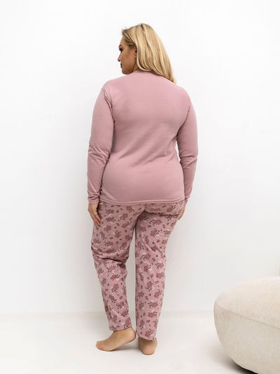 Jasnoróżowa damska piżama plus size z bawełny