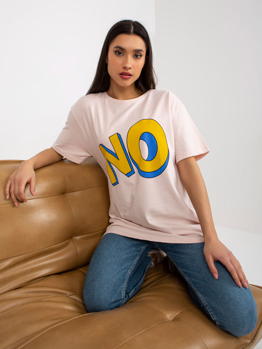 Jasnoróżowy bawełniany  t-shirt z nadrukiem
