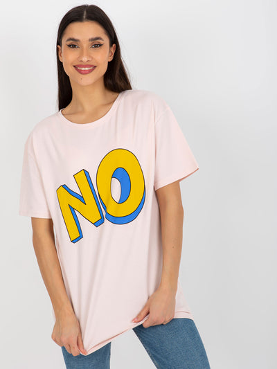 Jasnoróżowy bawełniany  t-shirt z nadrukiem