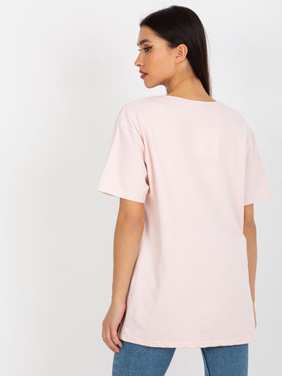 Jasnoróżowy bawełniany  t-shirt z nadrukiem