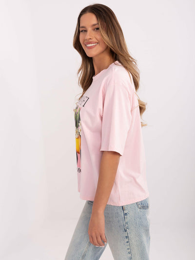 Jasnoróżowy damski t-shirt oversize z bawełny