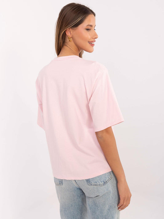 Jasnoróżowy damski t-shirt oversize z bawełny