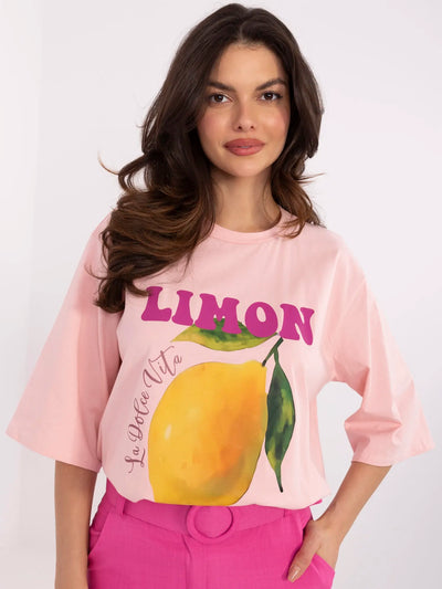 Jasnoróżowy damski t-shirt z napisem Limoncello