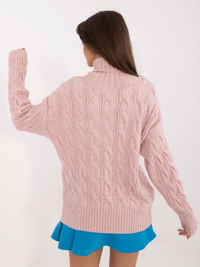 Jasnoróżowy damski sweter oversize z golfem