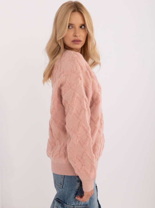 Jasnoróżowy sweter oversize z okrągłym dekoltem