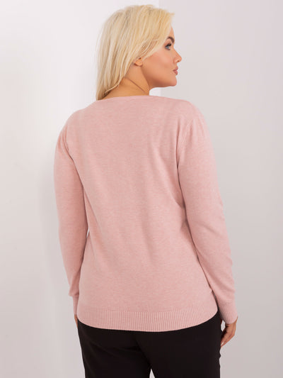 Jasnoróżowy damski sweter plus size z guzikami