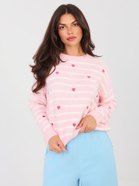 Jasnoróżowy damski sweter oversize w serca
