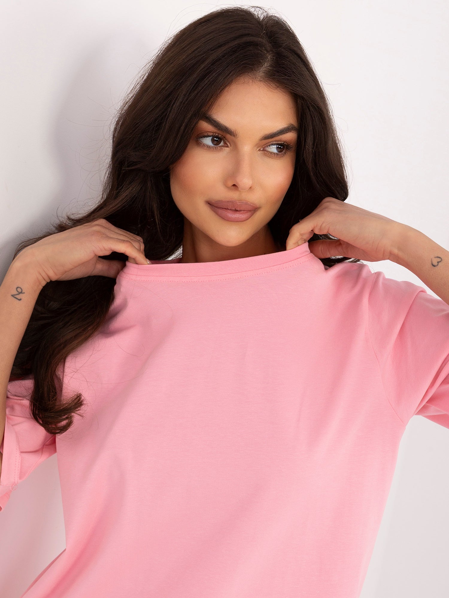 RUE PARIS Jasnoróżowy bawełniany t-shirt oversize