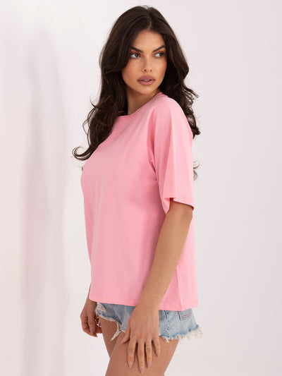 RUE PARIS Jasnoróżowy bawełniany t-shirt oversize