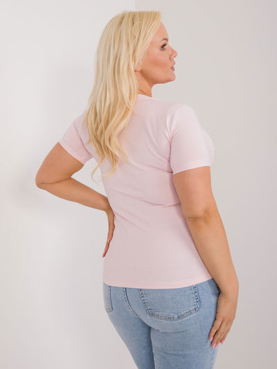 Jasnoróżowy casualowy t-shirt plus size z aplikacją