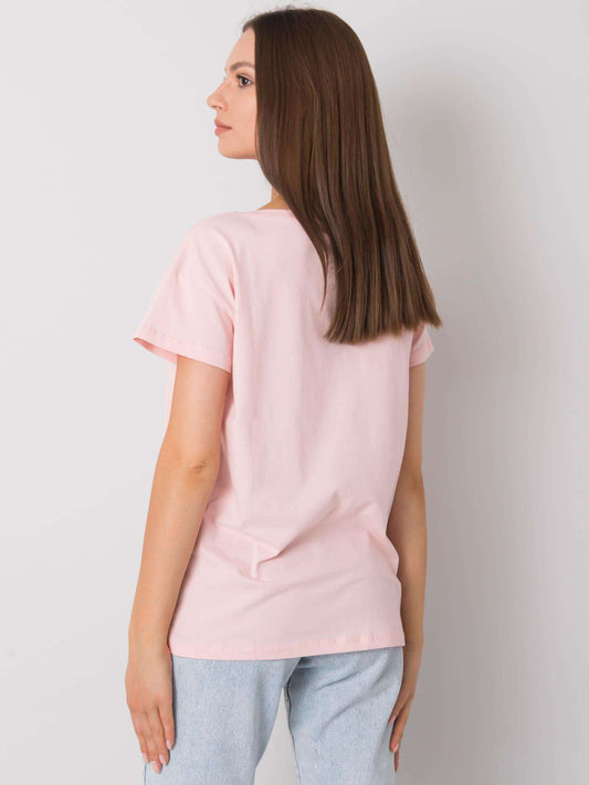 Jasnoróżowy damski t-shirt z napisem