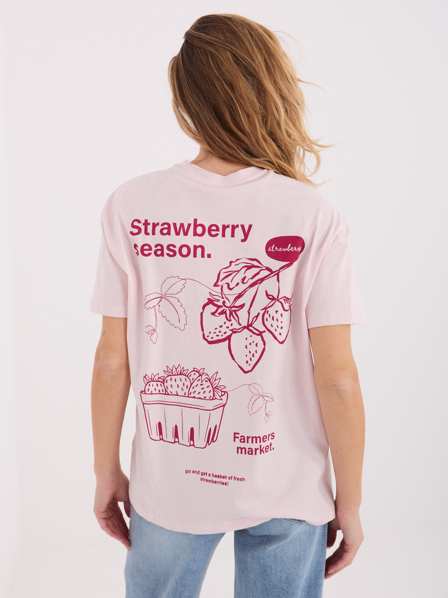 SUBLEVEL Jasnoróżowy t-shirt z nadrukiem na plecach