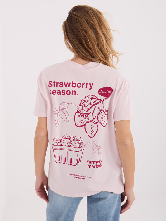SUBLEVEL Jasnoróżowy t-shirt z nadrukiem na plecach
