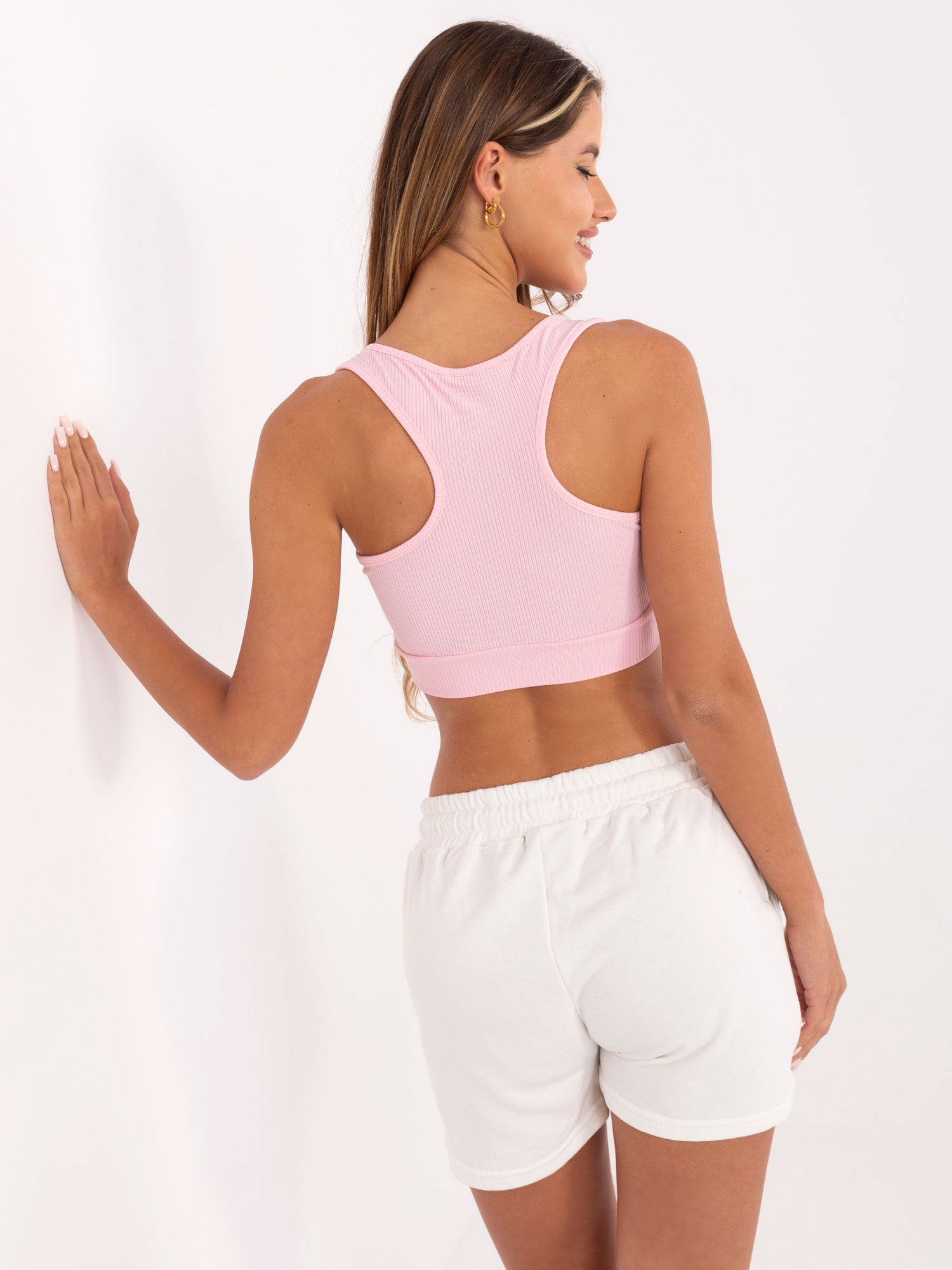 RUE PARIS  Jasnoróżowy sportowy crop top