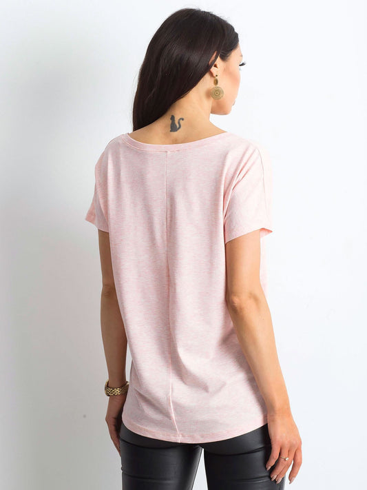 Melanżowy t-shirt V-neck jasnoróżowy