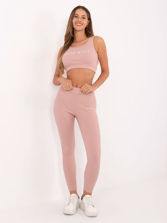 FOR FITNESS Jasnoróżowy sportowy komplet w prążek