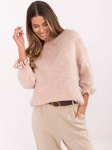 Jasnoróżowy sweter oversize z okrągłym dekoltem