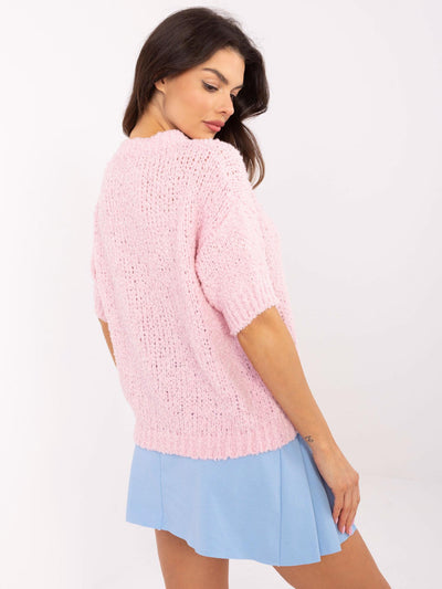 Jasnoróżowy sweter oversize z okrągłym dekoltem