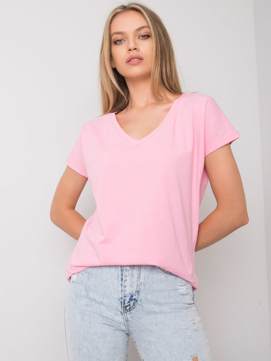 T-shirt V-neck jasnoróżowy