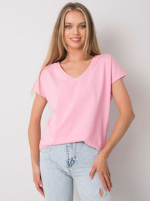 T-shirt V-neck jasnoróżowy