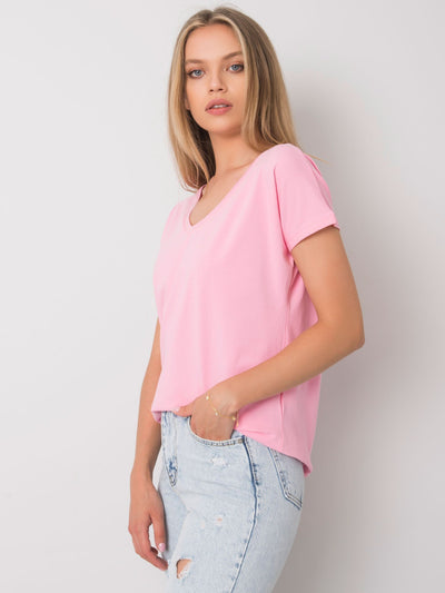 T-shirt V-neck jasnoróżowy