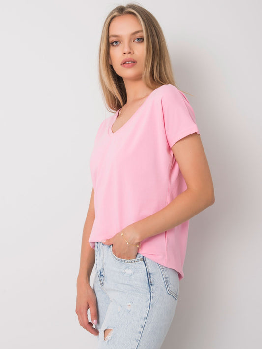 T-shirt V-neck jasnoróżowy